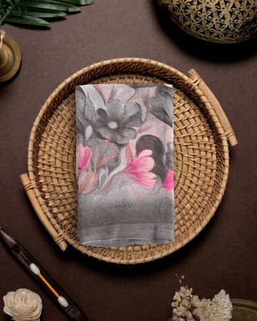 Georgette Saree for Women with Floral Print and Intricate Botanical Motif Design - Dark Grey