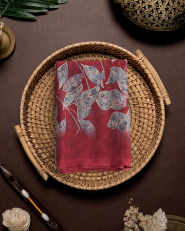 Georgette Saree for Women with Elegant Botanical Leaf Print - Maroon