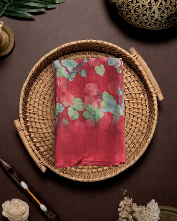 Georgette Saree for Women with Elegant Floral and Leaf Print Design - Maroon