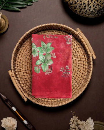Georgette Saree For Women Floral Printed Design & Multicolor Botanical Motifs - Red