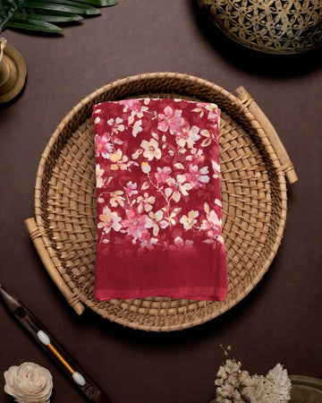 Georgette Saree for Women with Floral Print and Intricate Botanical Motif Design - Red