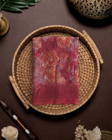Georgette Saree For Women with Elegant Floral Motif Design - Rust Red
