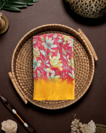 Georgette Saree For Women Floral Printed Design & Multicolor Botanical Motifs - Red