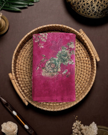 Georgette Saree For Women Multicolour Floral Print - Magenta Pink