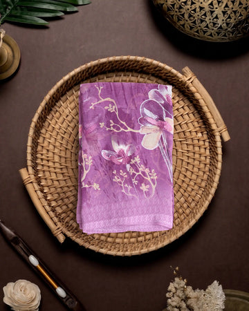 Georgette Saree for Women with Elegant Floral Print and Traditional Printed Border - Purple