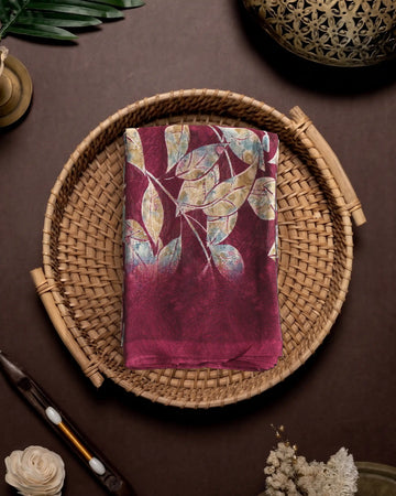 Georgette Saree for Women with Leaf Print Motif Pattern - Maroon
