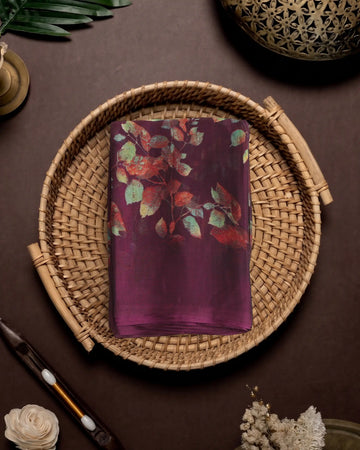 Georgette Saree with Artistic Floral Print and Delicate Botanical Motifs - Wine