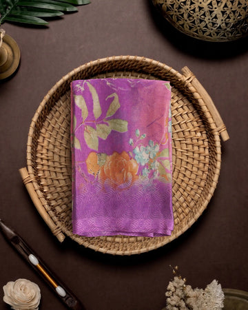 Georgette Saree for Women with Floral Print and Intricate Botanical Motif Design - Purple