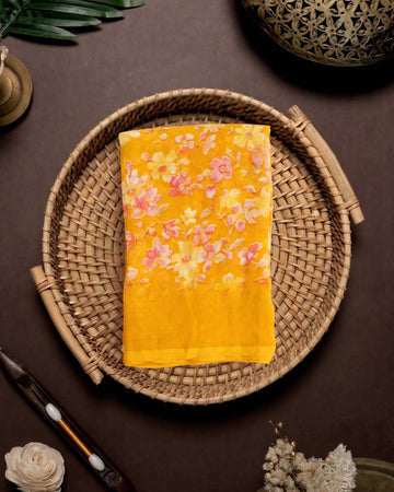 Georgette Saree for Women with Floral Print and Intricate Botanical Motif Design - Yellow