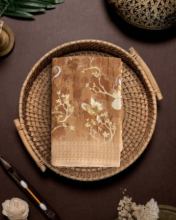 Georgette Saree For Women Floral Vine Print and Elegant Traditional Motifs - Brown