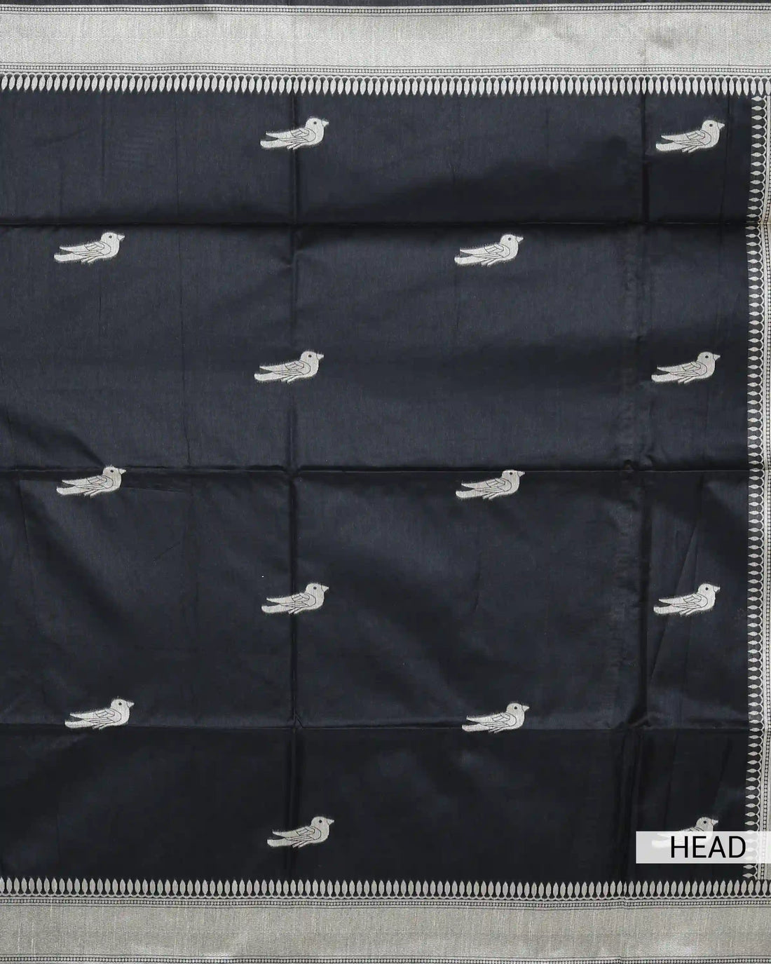 Raw Silk Saree with Traditional Deer & Tree Printed Design and Contrast Border - Black