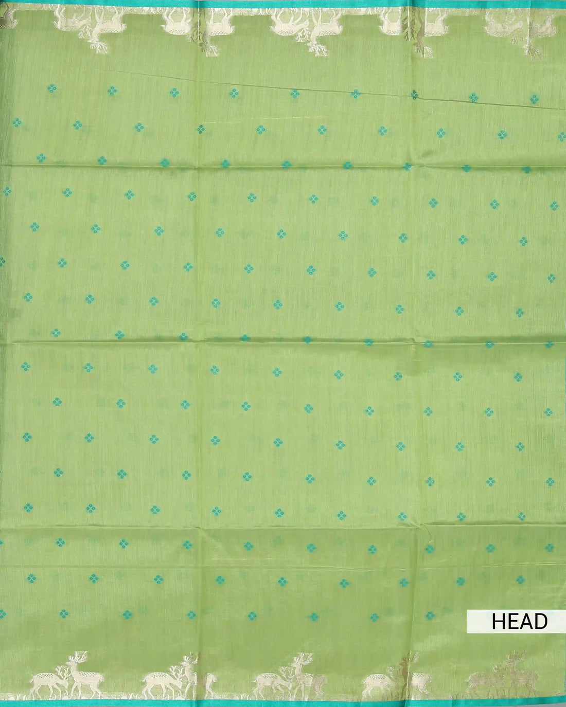 Raw Silk Saree with Turquoise Woven Border Floral Butta Motifs & Traditional Tassel Pallu - Light Green