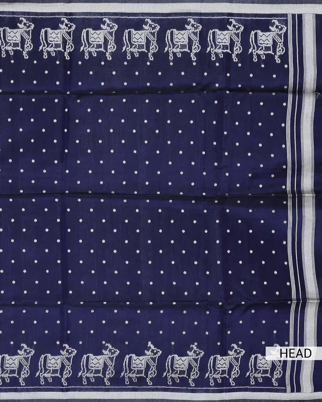 Semi Tissue Saree with Contrast White Cow Motifs Butti Design & Classic Striped Border - Navy