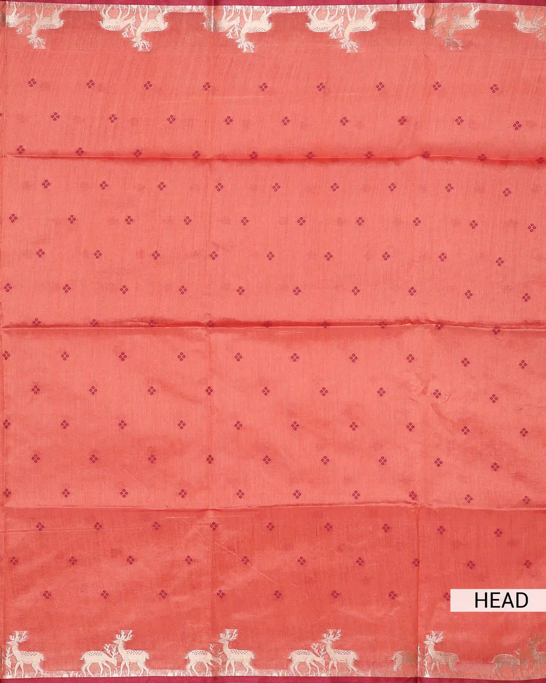 Raw Silk Saree with Maroon Woven Border Floral Butta Motifs & Traditional Tassel Pallu - Peach