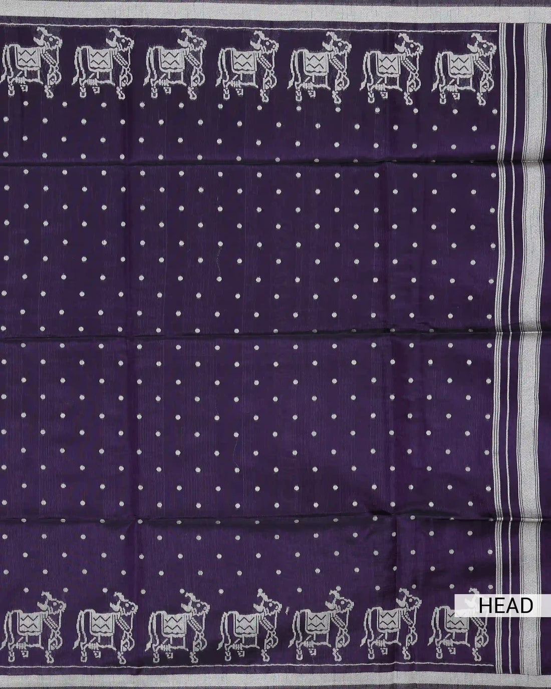 Semi Tissue Saree with Contrast White Cow Motifs Butti Design & Classic Striped Border - Purple
