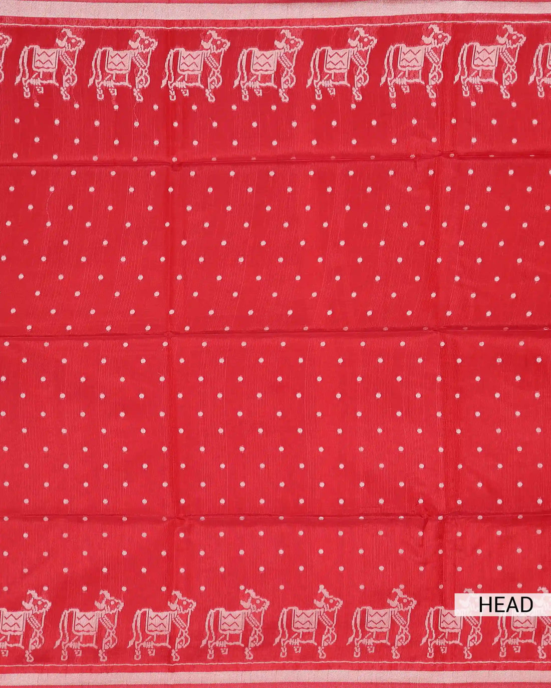Semi Tissue Saree with Contrast White Cow Motifs Butti Design & Classic Striped Border - Red