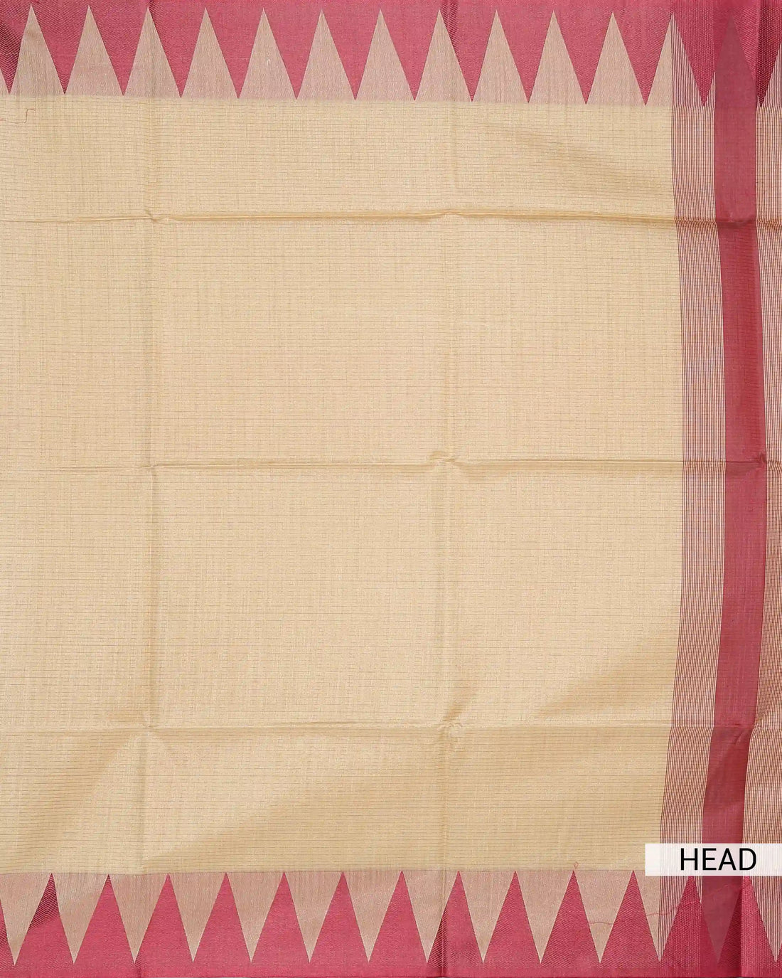 Raw Silk Saree with Maroon Temple Border and Striped Body Design - Beige