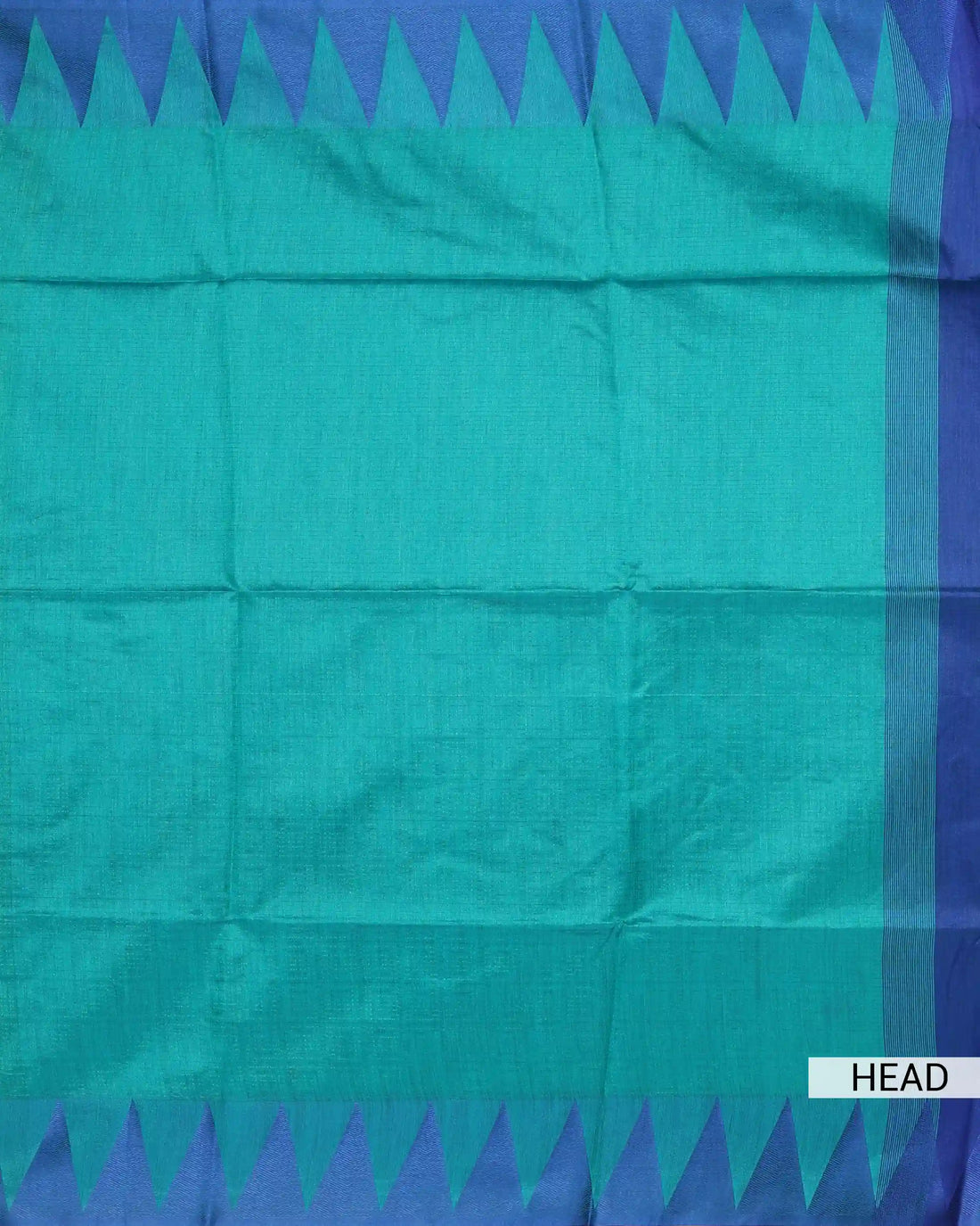 Raw Silk Saree with Blue Temple Border and Striped Body Design - Turquoise Blue