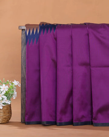Semi Soft Silk Saree with Solid Body Floral Pallu Contrast Woven Border and Intricate Zigzag Zari Panel - Purple