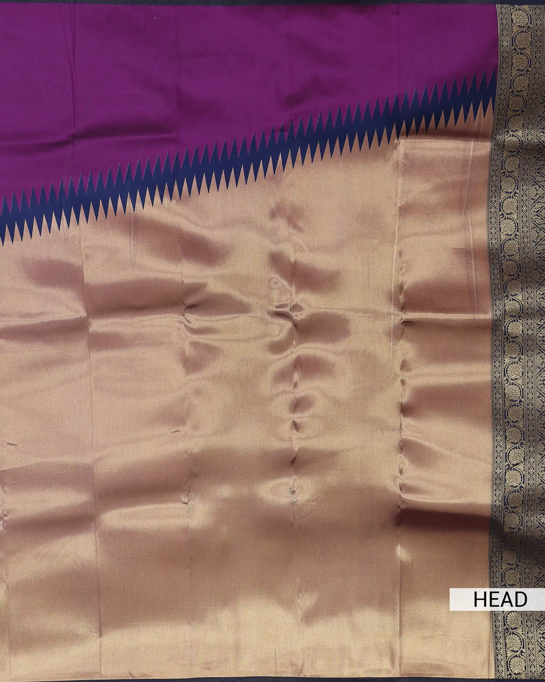 Semi Soft Silk Saree with Solid Body Floral Pallu Contrast Woven Border and Intricate Zigzag Zari Panel - Purple