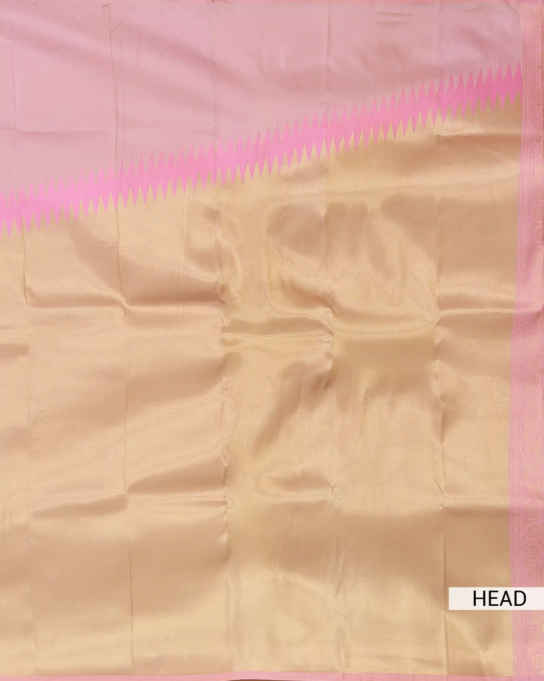 Semi Soft Silk Saree with Solid Body Floral Pallu Contrast Woven Border and Intricate Zigzag Zari Panel - Pink
