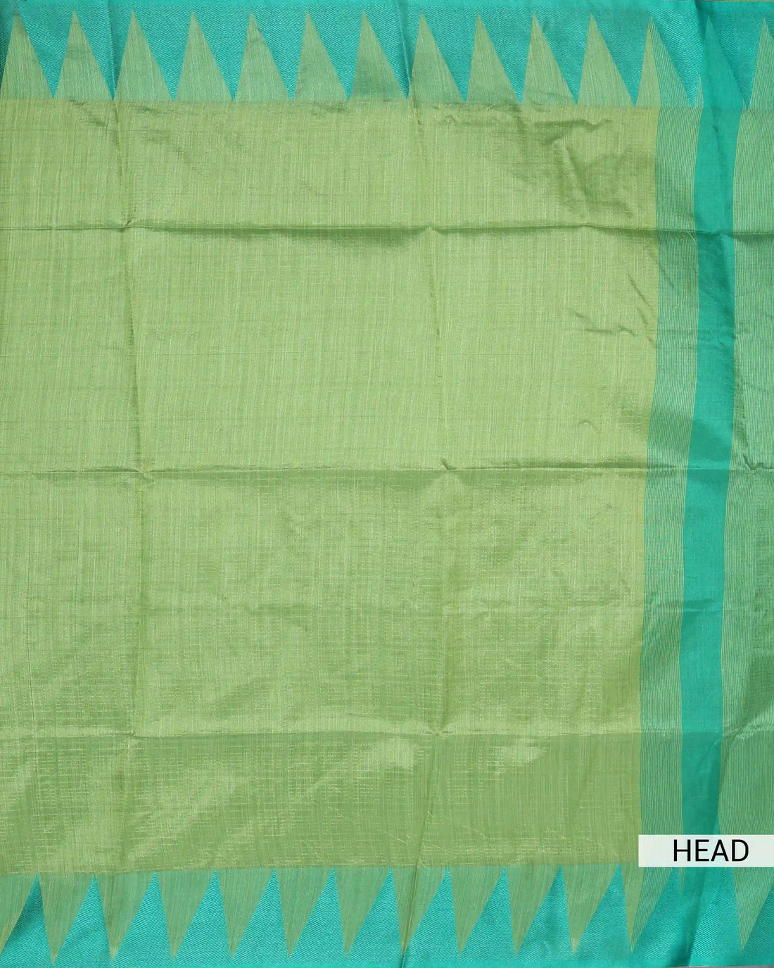 Raw Silk Saree with Green Temple Border and Striped Body Design - Light Green
