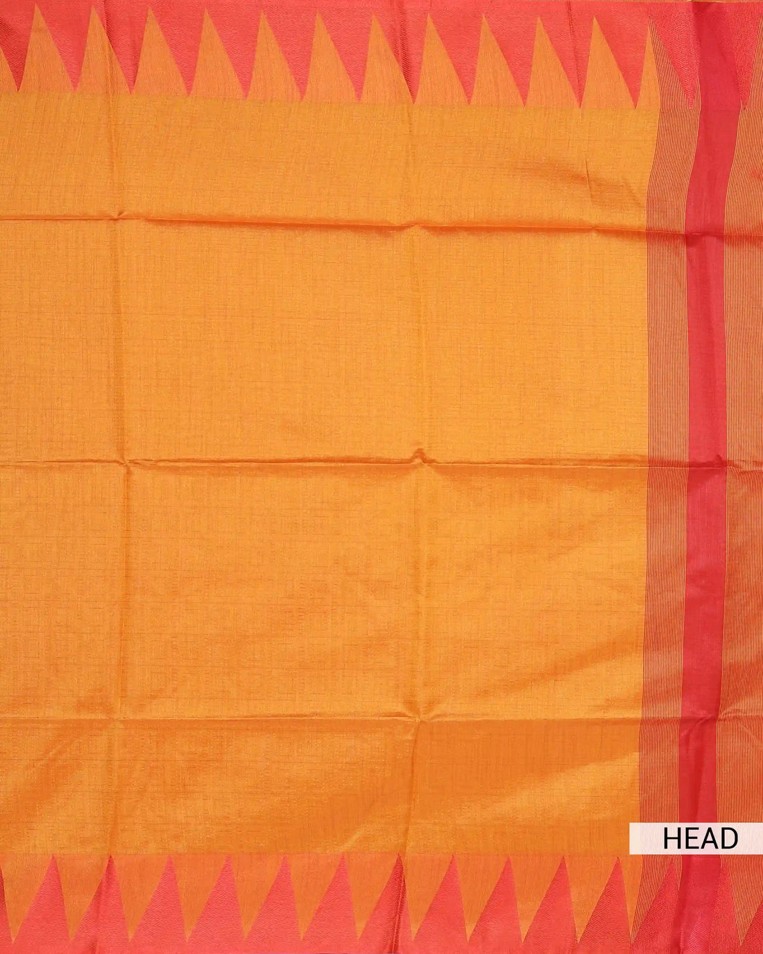 Raw Silk Saree with Red Temple Border and Striped Body Design - Orange