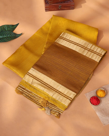 Semi Tissue Saree with Striped Texture Woven Border and Elegant Pallu - Yellow