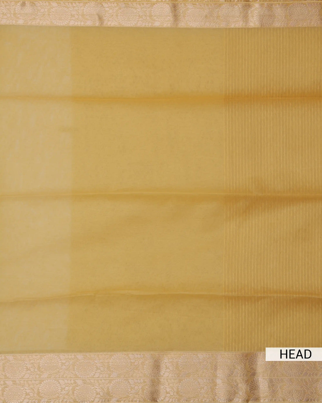 Semi Tissue Saree with Intricate Floral Zari Border and Woven Contrast Striped Tissue Pallu - Yellow