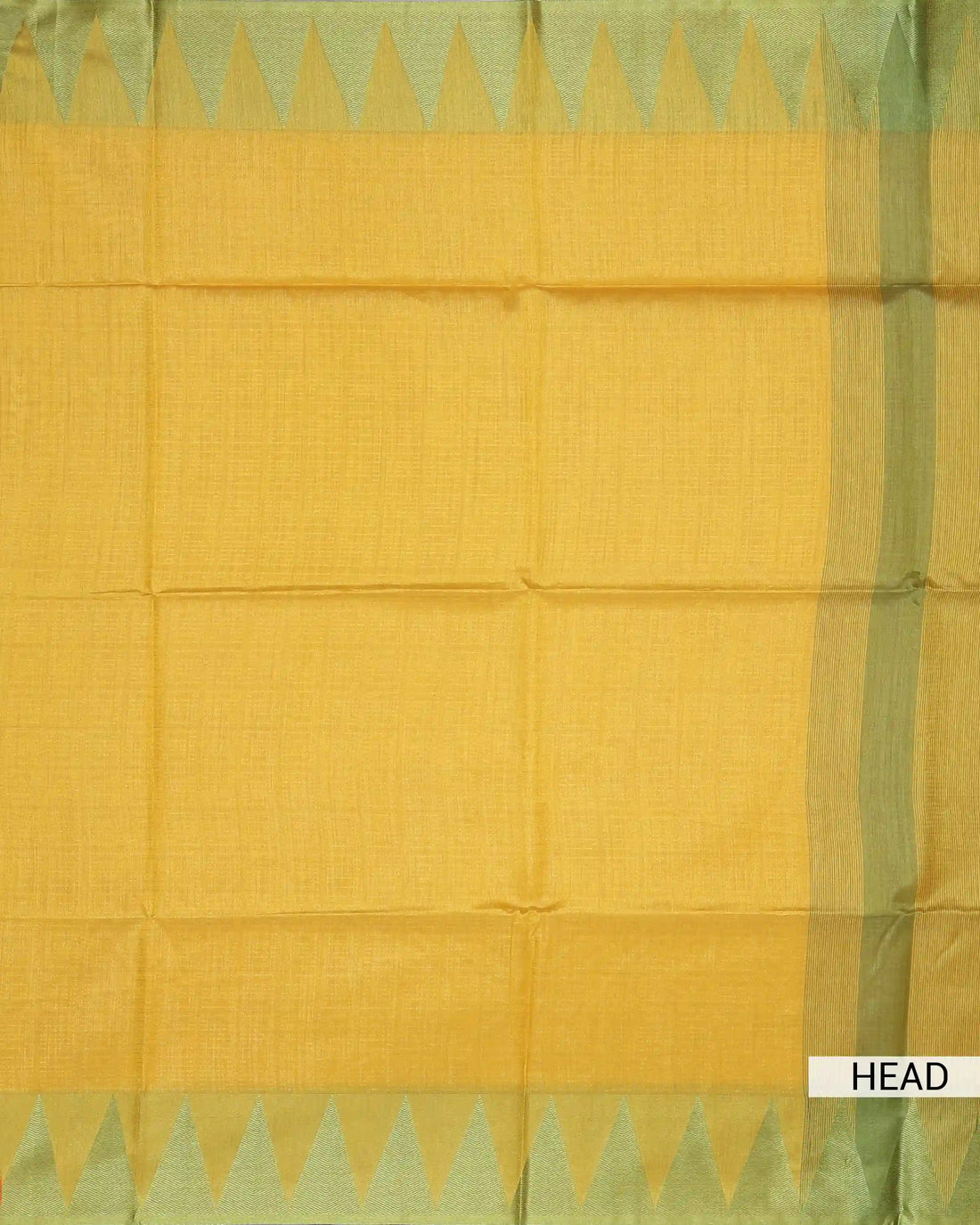 Raw Silk Saree with Green Temple Border and Striped Body Design - Yellow