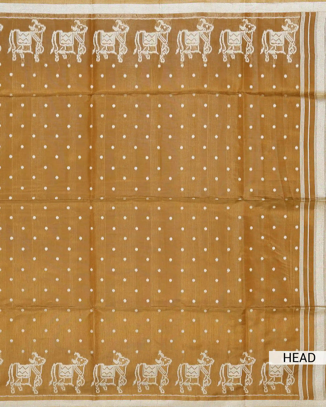 Semi Tissue Saree with Contrast White Cow Motifs Butti Design & Classic Striped Border - Yellow
