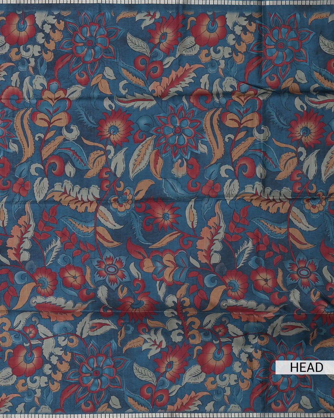 Semi Tussar Saree with Floral Kalamkari Woven Design Traditional Motifs Intricate Border - Blue