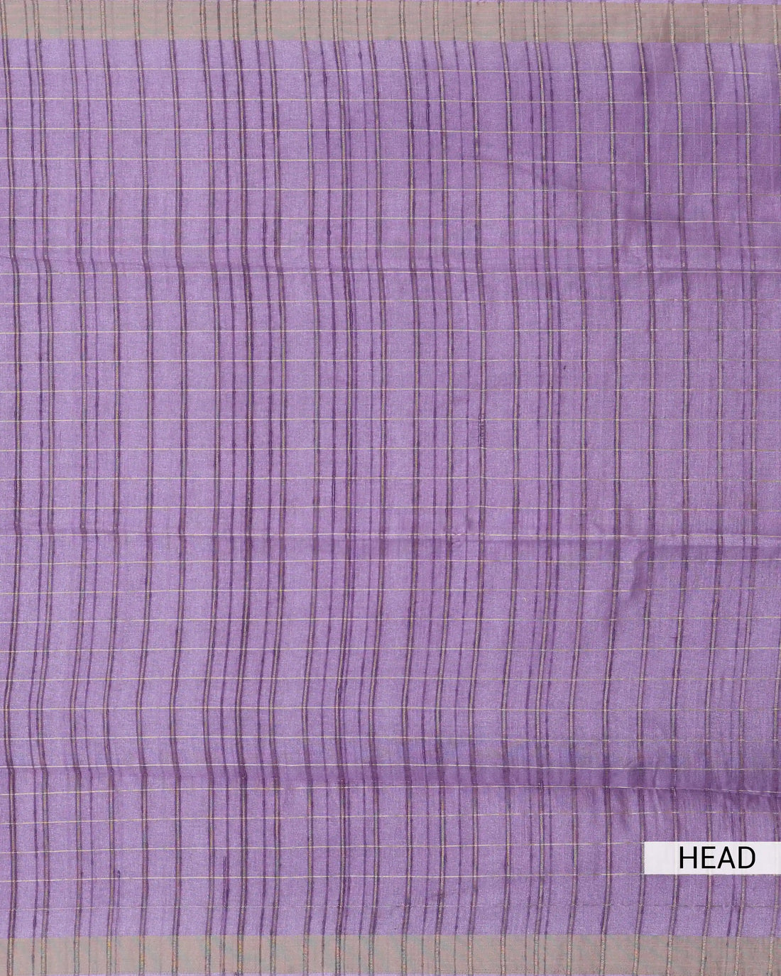 Semi Tussar Saree with Checked Woven Body and Horizontal Striped Border - Lavender
