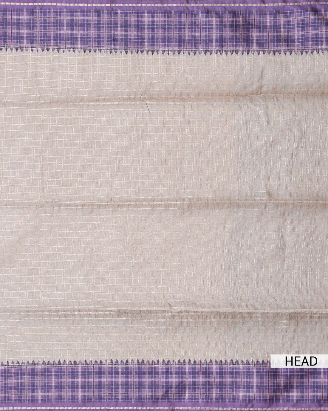 Semi Tussar Saree with Checkered Weave Intricate Contrast Border and Traditional Woven Pallu - Purple