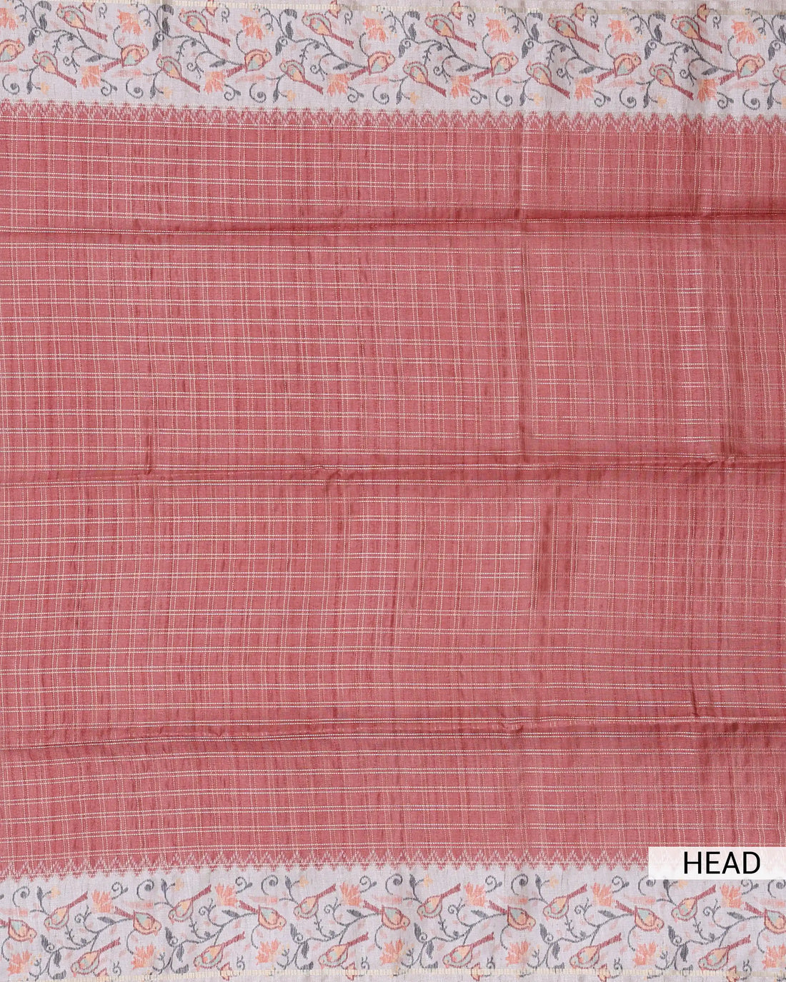 Semi Tussar Saree with Checked Body Floral Vine Border and Intricate Floral Jaal Pallu - Orange