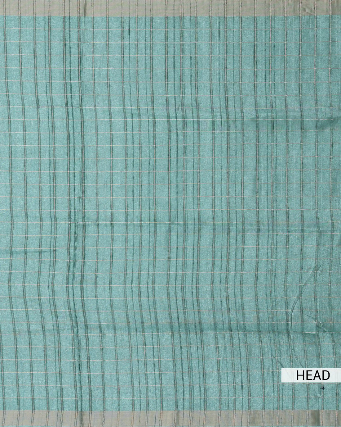 Semi Tussar Saree with Checked Woven Body and Horizontal Striped Border - Light Green