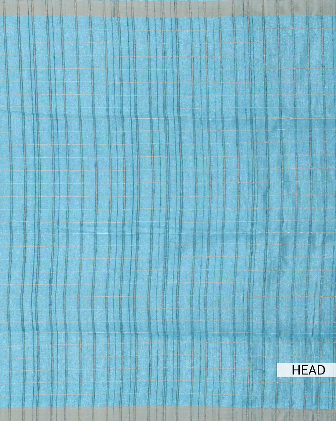 Semi Tussar Saree with Checked Woven Body and Horizontal Striped Border - Blue