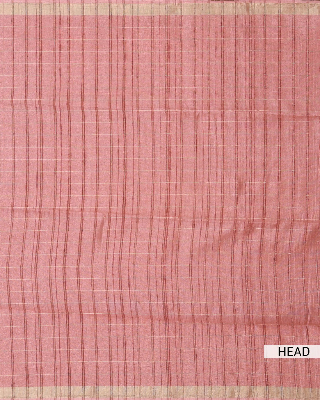 Semi Tussar Saree with Checked Woven Body and Horizontal Striped Border - Peach