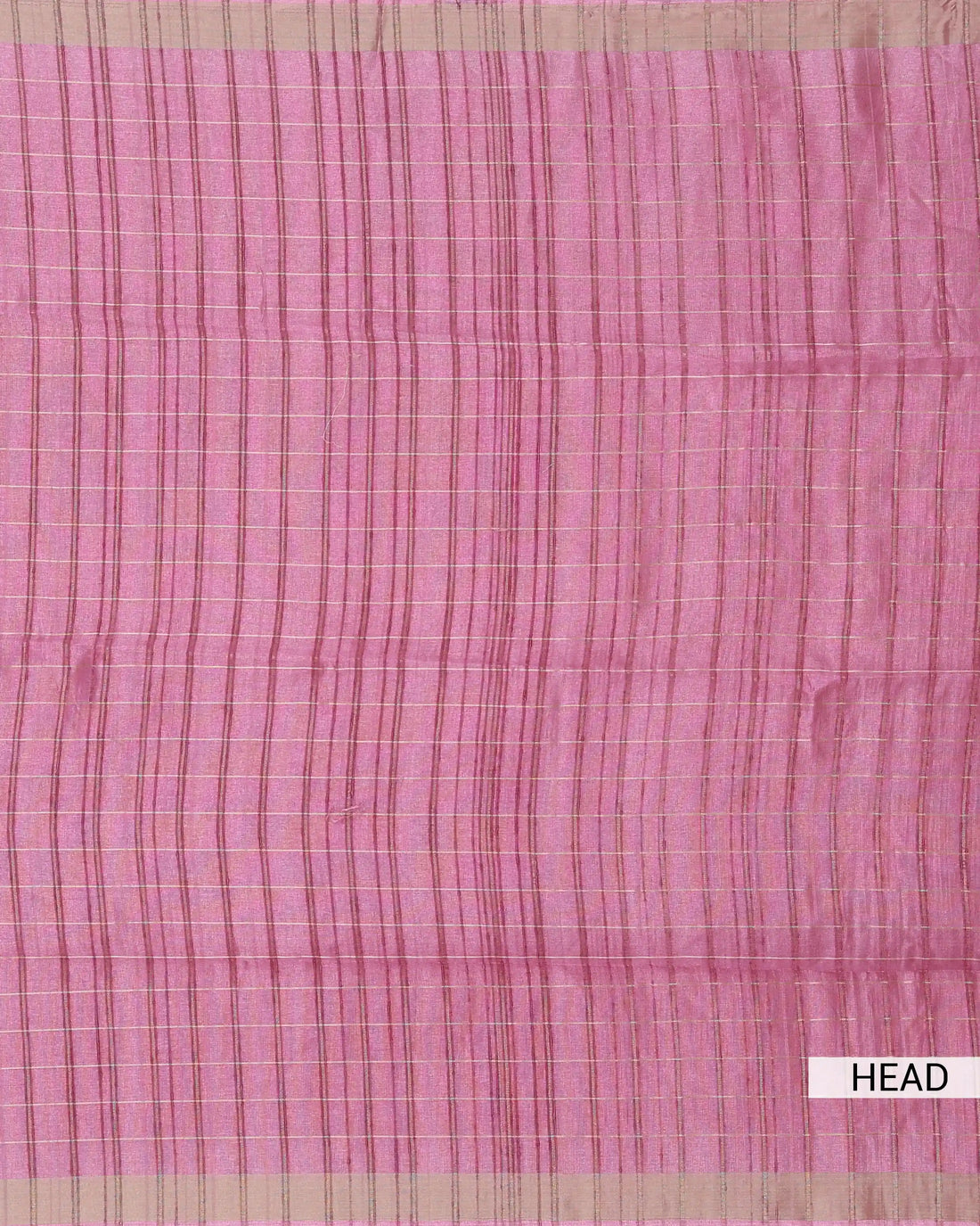 Semi Tussar Saree with Checked Woven Body and Horizontal Striped Border - Pink