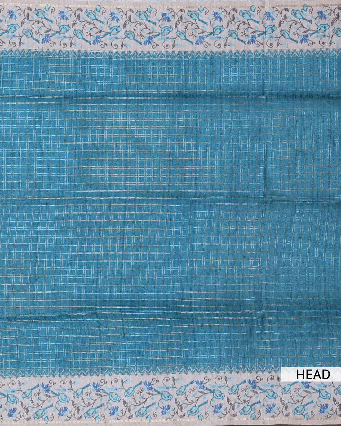 Semi Tussar Saree with Checked Body Floral Vine Border and Intricate Floral Jaal Pallu - Teal