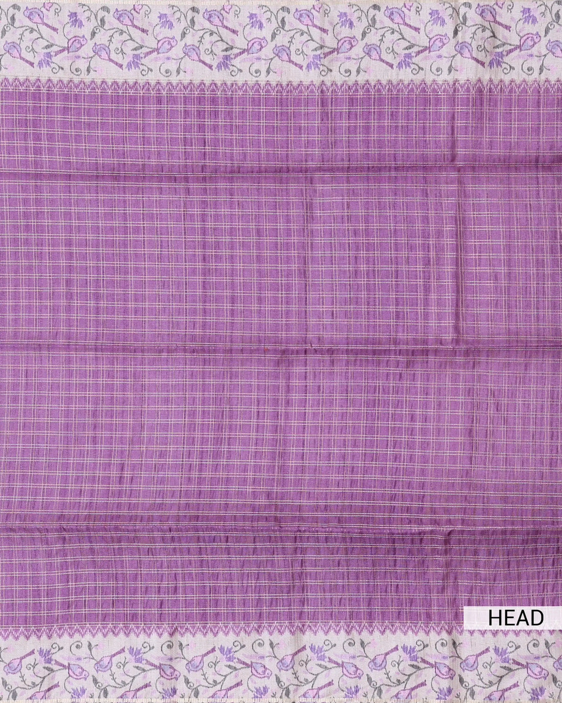 Semi Tussar Saree with Checked Body Floral Vine Border and Intricate Floral Jaal Pallu - Purple