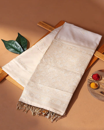 Semi Soft Saree with Floral Zari Motifs Traditional Floral Zari Border & Intricate Woven Zari Pallu - Beige