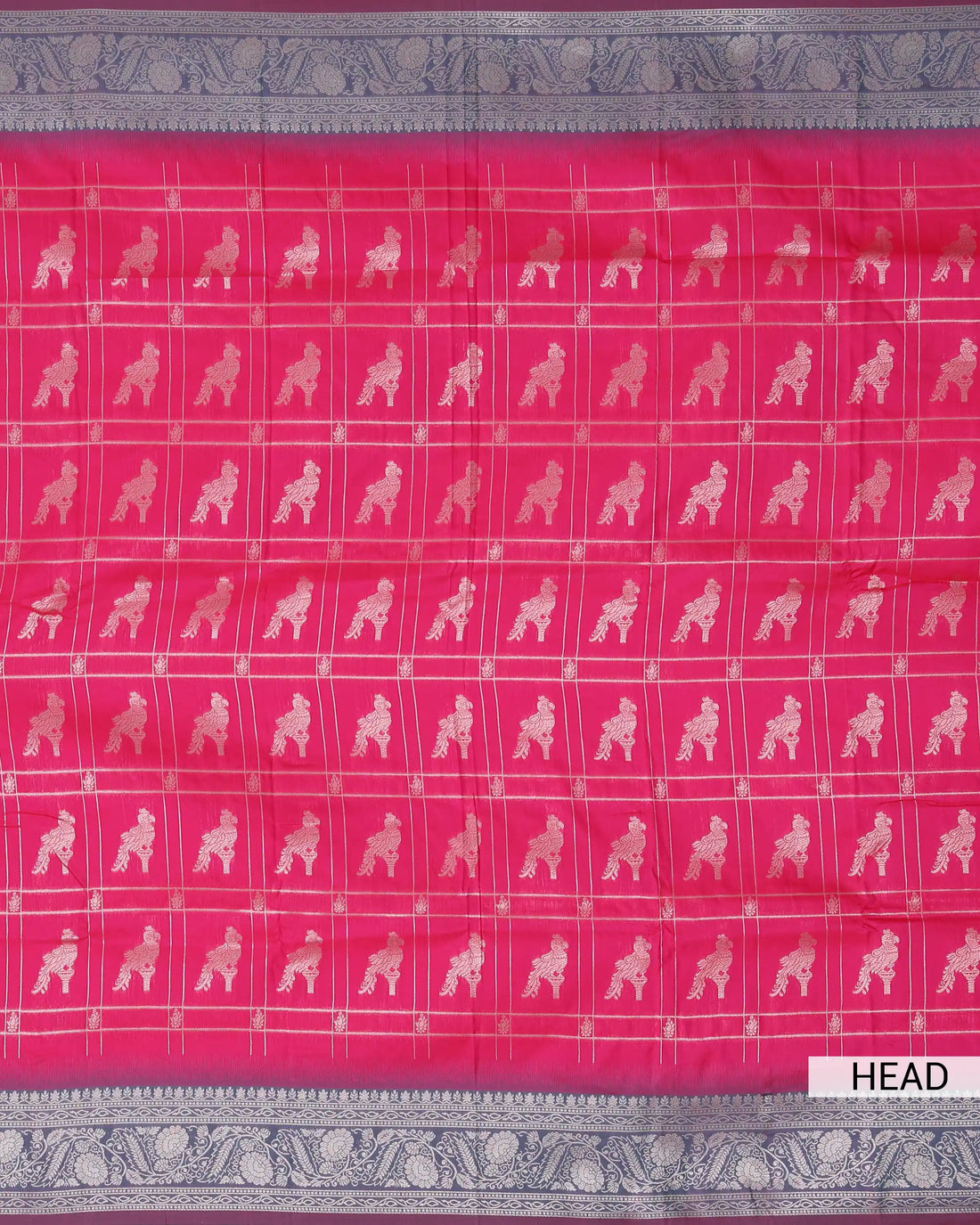 Semi Soft Silk Saree with Checked Design & Peacock Motifs with Zari Border – Dark Pink