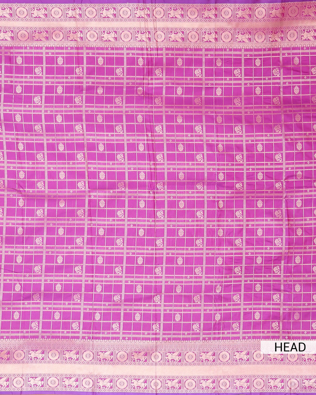 Semi Soft Silk Saree with Traditional Checked Pattern Intricate Woven Motifs and Elaborate Zari Border - Purple