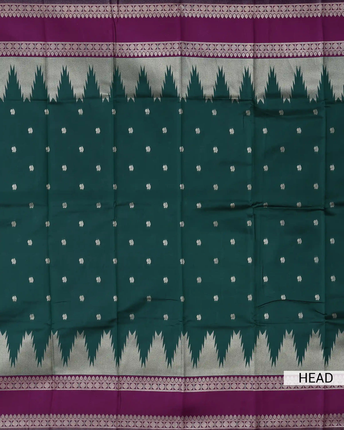 Semi Soft Silk Saree with Traditional Ikat Inspired Temple Border & Zari Butti Motifs - Bottle Green