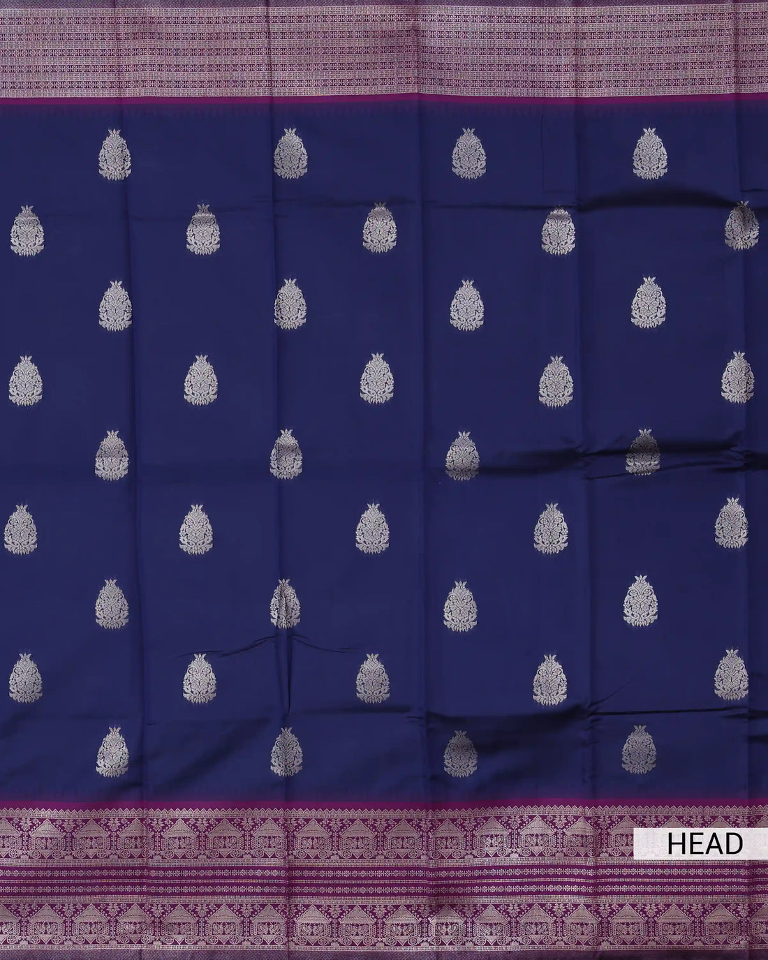 Semi Soft Silk Saree with Elegant Floral Zari Motifs and Magenta Woven Zari Border - Navy Blue