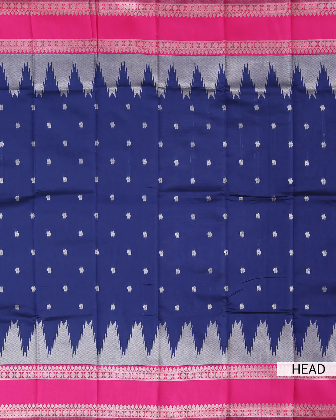 Semi Soft Silk Saree with Zari Buttas Bold Temple Style Border & Pink Zari Pallu - Navy Blue