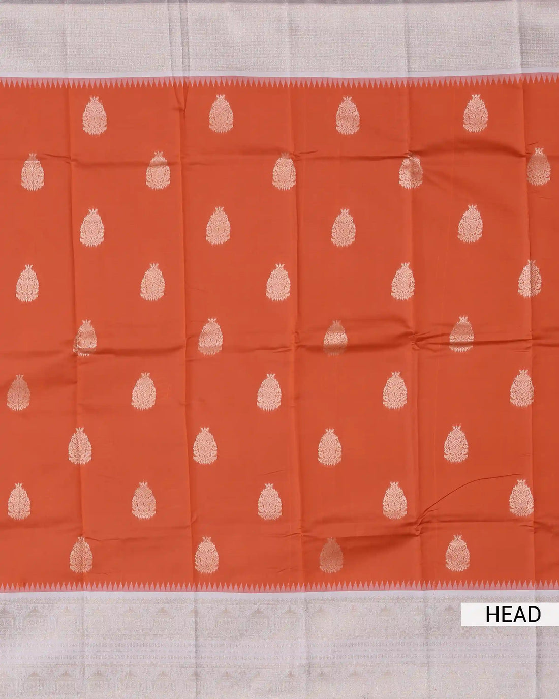 Semi Soft Silk Saree with Cream Butta Motifs and Elegant Cream Woven Border & Pallu - Orange