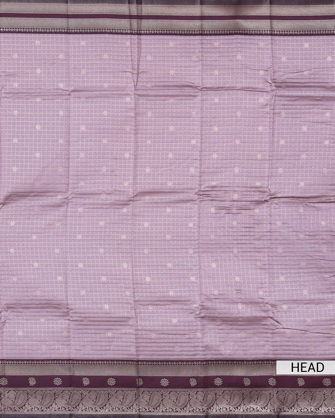 Semi Soft Silk Saree with Zari Checks Floral Motifs & Peacock Zari Border - Peach