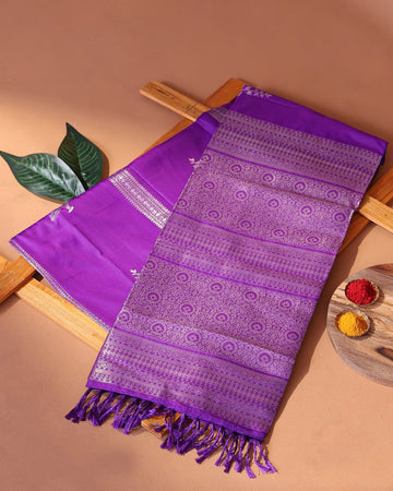 Semi Soft Saree with Floral Zari Motifs Traditional Floral Zari Border & Intricate Woven Zari Pallu - Purple
